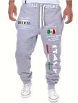 Men's Letter Print Hip-hop Jogger Pants Casual Elastic Waist Drawstring Sweatpants Outdoor Sport Long Trousers With Italy Graphi