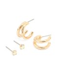 Goldair Gold Vertical Hoop & Stud Earrings 2-PACK