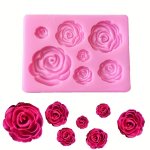 1PC Goxawee Silicone Rose Flower Cake Mold 7 Cavity Fondant Sugar Mould 3D Non Stick Cake Mold For Fudge Chocolate Candies Biscu
