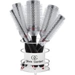 Olivia Garden Prothermal Soft White Bristles Brush Display: 5 Brushes & Basket