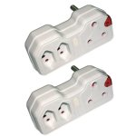 -adaptor 2 X 3-PIN Euro Sockets - Pack Of 2 1 X 16A 2 X 5A