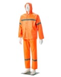 Orange Reflective Rubberized Rain Suits Hood Zip & Storm Flap