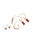Goldair Gold Red Diamante Stud & Hoop EarRings 3-PACK