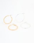 Mixed Metals Textured Hoop Earrings 2-PACK