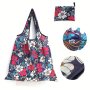 1pc Navy Blue Floral Shoulder Bag Versatile & Foldable Shopping Tote For Women Grocery Handbag