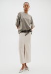 Slit-hem Twill Skirt - Light Beige