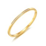 Yara Cz Bangle Gold Stainless Steel Clip Open Bangle Size: 58MM Diameter