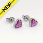 Pink Glitter Heart Sterling Silver 6MM