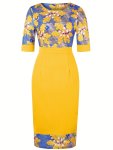 Graphic Print Splicing Dress Elegant Half Sleeve Bodycon Dress For Spring & Summer Women's Clothing