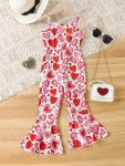 Sweet Girls Heart Graphic Cami Jumpsuit Romper For Summer Valentine's Day