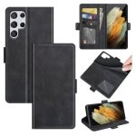For Samsung Galaxy S22 Ultra 5G Dual-side Magnetic Buckle Horizontal Flip Leather Case With Holder & Card Slots & Wallet Black