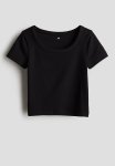 Ribbed Jersey Top - Black