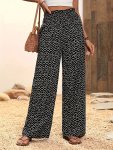 Floral Print Wide Leg Shirred Pants Casual Loose Pants For Spring & Summer Women's Clothing