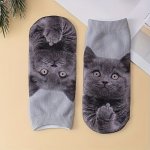 3D Cartoon Cat Print Short Socks Unisex Novelty Cute Ankle Socks 98% Cotton 2% Polyester Blend Knit Fabric Animal Pattern One Pa