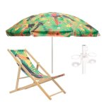 2.0M Parrots At Sunset Umbrella Wooden Recliner Chair & Cup Holder