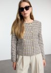 Multicolored Button Detailed Woven Blazer Jacket
