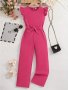 Elegant Girls Solid Belted Flutter Trim Jumpsuit Romper For Summer Party Gift Outdoor