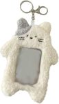 Juroicessry Cartoon Plush Photocard Holder With Keychain Pendant Kawaii Cat Cute Card Sleeve Student White Card And Id Cases