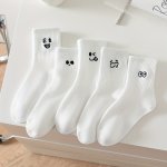 5 Pairs Expression Print Socks Comfy & Cute Cartoon Unisex Crew Socks Women's Stockings & Hosiery