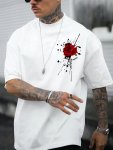 Men's 100% Cotton Rose Graphic Print T-Shirt Casual Short Sleeve Crew Neck Tee Men's Clothing For Summer Outdoor