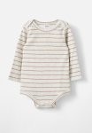 Cotton On Organic Newborn Pointelle Long Sleeve Bubbysuit - Oatmeal Marle taupy Brown Stripe