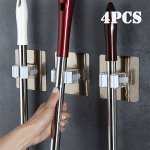 4PCS Strong Mop Hook Mop Clip Punch-free Wall Mounted Mop And Broom Storage Clip Adhesive Mop Storage Holder Mop Hanging Rack Mu