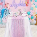 1PC Pink Tablecloth With Rainbow Sequins Sparkly Table Cover Polyester Christmas Baby Shower Wedding Birthday Party Banquet Tabl