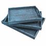 Rustic Wooden Serving Trays With Handle - Set Of 3 - Large Medium And Small - Nesting Multipurpose Trays - For Breakfast Coffee Table/butler