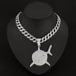 1PC Alloy Large Shark Rhinestone Decor Pendant Cuban Chain Necklace