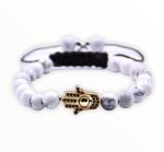 Howlite Bracelet With Gold Hamsa Hand