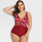 Women's Plus Size Red Tropical One-piece Swimwear - 4XL