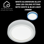 White Aluminium Alloy 24W LED Ceiling Fitting With White & Blue Light - 248MM
