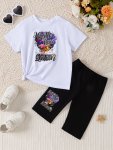 Cartoon Queen 2-PIECE Girl's Outfits Short Sleeve Top + Shorts Casual Set Holiday Summer Clothes