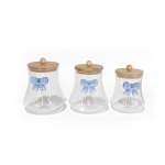3 Piece Bow Design Glass Canister Set Blue