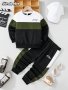 2pcs Boy's Spring Fall Thin And Lightweight Color Clash Set KING Print Sweatshirt & Sweatpants Set Casual Outfits Boys Clothes For Spring Fall
