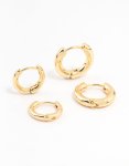 Goldair Gold Plated Thin Small Huggie Earrings 2-PACK