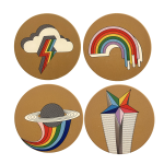 Designer Ceramic Coasters With Holder - Hipster Collection - Set Of 4