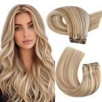 Moresoo Sew In Hair Extensions Real Human Hair Remy Medium Brown With Blonde Highlights Straight Weft Extensions Human Hair Thic