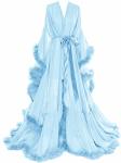 Molisa Womens Sexy Feather Bridal Robe Long Wedding Scarf Illusion Bathrobe Sleepwear Lingerie Robe Nightgown Light Blue L xl