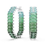 SWAROVSKI Matrix Hoop Earrings Baguette Cut Green Rhodium Plated