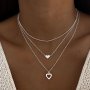 3PCS Simple Vacation Style Love Heart Chain Necklace Set Multilayer Necklace Jewelry For Women Daily Dating Holiday Party