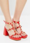 Naked 3 Ankle Tie Block Heel - Red