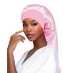 1PCS Satin Sleep Cap With Wide Elastic Band Lightweight Knitted Polyester Beanie For Hair Protection Adjustable Soft Sleeping Bo