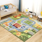 Fine Living Rectangular Crystal Velvet Carpet For Kids - Jungle Road Map