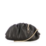 Ruched Pouch Clutch With Chain -black