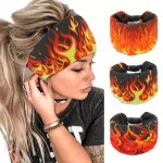 1PC 2PCS Flame Print Wide Brimmed Headband Elastic Headwear Outdoor Sports Yoga Sweatband Hair Styling Accessories For Women