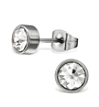 B107 - Clear Crystal Stainless Steel Ear Studs 6 X 6MM - Light Sapphire Blue