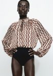 Frill-trimmed Cr Pe Blouse - Brown