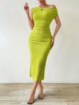 Solid Color Slant Shoulder Dress Elegant Asymmetrical Neck Slim Fit Dress For Spring & Summer Women's Clothing