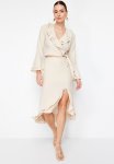 Beige Frilly Midi Woven Skirt - Beige